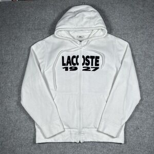 Lacoste Sport Jacket Men's Size 5 Large White Full‎ Zip Hoodie Embroidered 1927